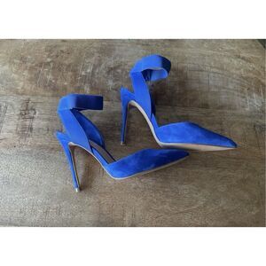 Steve Madden Blue Suede Elastic Ankle Strap Pointed Toe Stiletto Heels Size